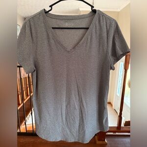 Gray V-Neck Women's Top